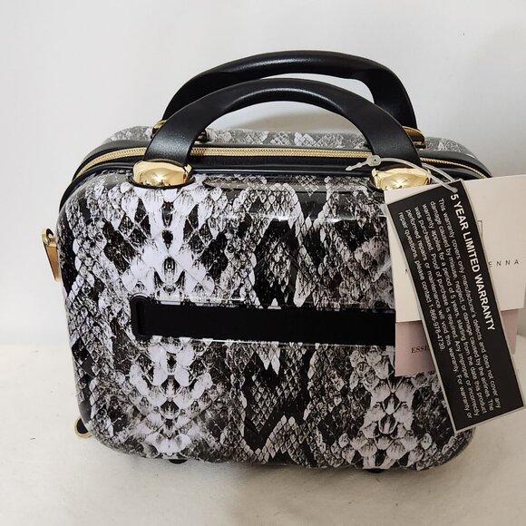 NWT-Marcy McKenna 2-in-1 Essential Hamptons Hardside Beauty Case - Black Python - Picture 3 of 8